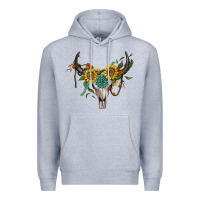 Heather Grey boho bullskull with sunflower and gemstone Premium Hoodie - Artiststas