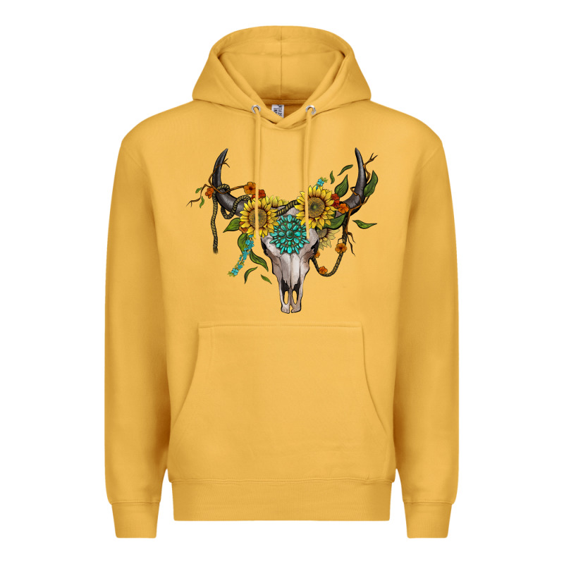 Boho Bullskull With Sunflower And Gemstone Premium Hoodie by Artiststas | Teevron
