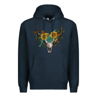 Navy boho bullskull with sunflower and gemstone Premium Hoodie - Artiststas