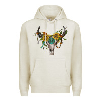 Oatmeal Heather boho bullskull with sunflower and gemstone Premium Hoodie - Artiststas