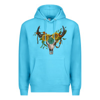 Ocean Blue boho bullskull with sunflower and gemstone Premium Hoodie - Artiststas