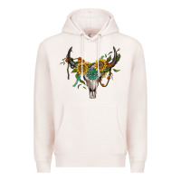 Pale Pink boho bullskull with sunflower and gemstone Premium Hoodie - Artiststas