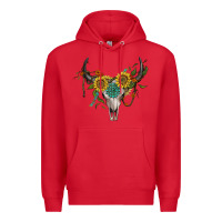 Red boho bullskull with sunflower and gemstone Premium Hoodie - Artiststas