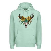 Seafoam boho bullskull with sunflower and gemstone Premium Hoodie - Artiststas