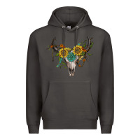 Smoke boho bullskull with sunflower and gemstone Premium Hoodie - Artiststas