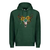 Sports Green boho bullskull with sunflower and gemstone Premium Hoodie - Artiststas