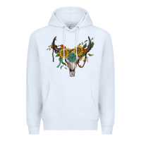 White boho bullskull with sunflower and gemstone Premium Hoodie - Artiststas
