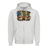 Dove Grey american flag with army boots Zipper Hoodie - RanaPortraitStore