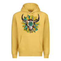 Antique Gold boho bullskull with sunflower and gemstone Premium Hoodie - Artiststas