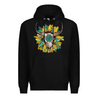 Black boho bullskull with sunflower and gemstone Premium Hoodie - Artiststas