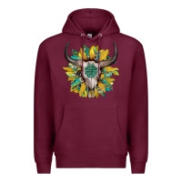 Burgundy boho bullskull with sunflower and gemstone Premium Hoodie - Artiststas