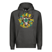 Charcoal Heather boho bullskull with sunflower and gemstone Premium Hoodie - Artiststas