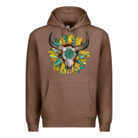 Chestnut boho bullskull with sunflower and gemstone Premium Hoodie - Artiststas
