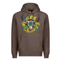 Coffee boho bullskull with sunflower and gemstone Premium Hoodie - Artiststas