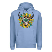 Colony Blue boho bullskull with sunflower and gemstone Premium Hoodie - Artiststas