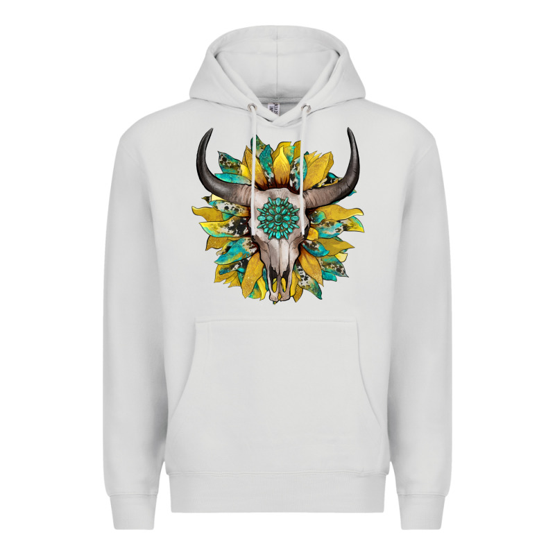 Boho Bullskull With Sunflower And Gemstone Premium Hoodie by Artiststas | Teevron