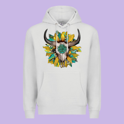 Boho Bullskull With Sunflower And Gemstone Premium Hoodie Designed By Artiststas