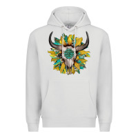 Dove Grey boho bullskull with sunflower and gemstone Premium Hoodie - Artiststas