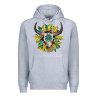 Heather Grey boho bullskull with sunflower and gemstone Premium Hoodie - Artiststas