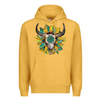 Mustard boho bullskull with sunflower and gemstone Premium Hoodie - Artiststas