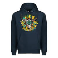 Navy boho bullskull with sunflower and gemstone Premium Hoodie - Artiststas