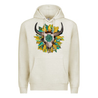 Oatmeal Heather boho bullskull with sunflower and gemstone Premium Hoodie - Artiststas