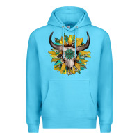 Ocean Blue boho bullskull with sunflower and gemstone Premium Hoodie - Artiststas