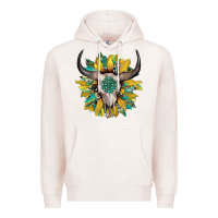 Pale Pink boho bullskull with sunflower and gemstone Premium Hoodie - Artiststas