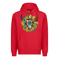 Red boho bullskull with sunflower and gemstone Premium Hoodie - Artiststas