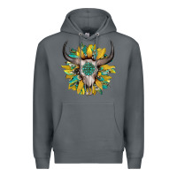 Rock boho bullskull with sunflower and gemstone Premium Hoodie - Artiststas