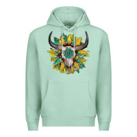 Seafoam boho bullskull with sunflower and gemstone Premium Hoodie - Artiststas