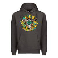 Smoke boho bullskull with sunflower and gemstone Premium Hoodie - Artiststas