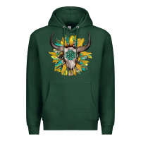 Sports Green boho bullskull with sunflower and gemstone Premium Hoodie - Artiststas