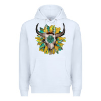 White boho bullskull with sunflower and gemstone Premium Hoodie - Artiststas