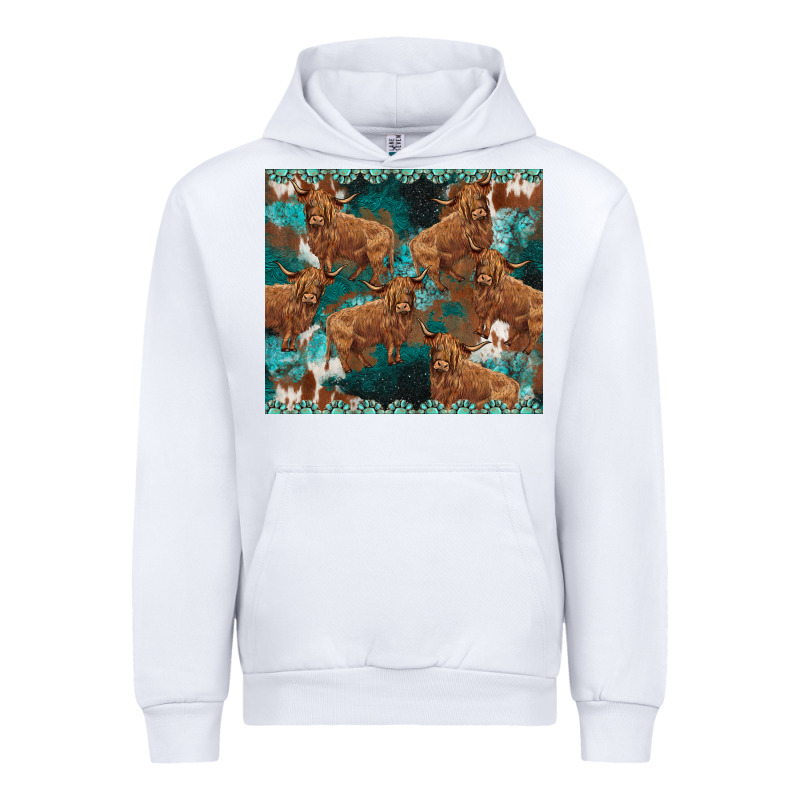 Turquoises Gemstones Cowhide Highlands Cow Urban Hoodie by BarkalooDesign | Teevron