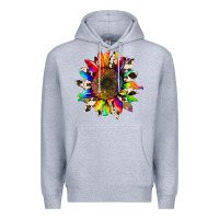 Heather Grey tie dye sunflower with cowhide Premium Hoodie - Artiststas