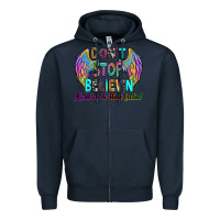 Navy don't stop believin' hold on to that feelin' Zipper Hoodie - RanaPortraitStore
