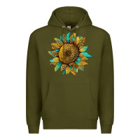 Army Green sunflower with leopard and turquoise Premium Hoodie - Artiststas