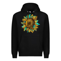 Black sunflower with leopard and turquoise Premium Hoodie - Artiststas