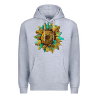 Heather Grey sunflower with leopard and turquoise Premium Hoodie - Artiststas
