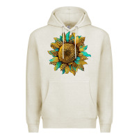 Oatmeal Heather sunflower with leopard and turquoise Premium Hoodie - Artiststas