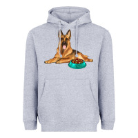 Heather Grey german shepherd with food bowl Heavyweight Hoodie - texasbilliewilder
