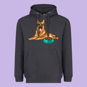 German Shepherd With Food Bowl Heavyweight Hoodie Designed By Texasbilliewilder