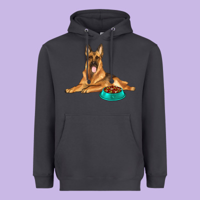 German Shepherd With Food Bowl Heavyweight Hoodie Designed By Texasbilliewilder