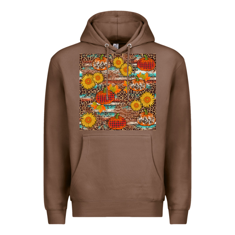 Pumpkin Plaid Sunflower Seamless Min Premium Hoodie by AdoDesignShop | Teevron