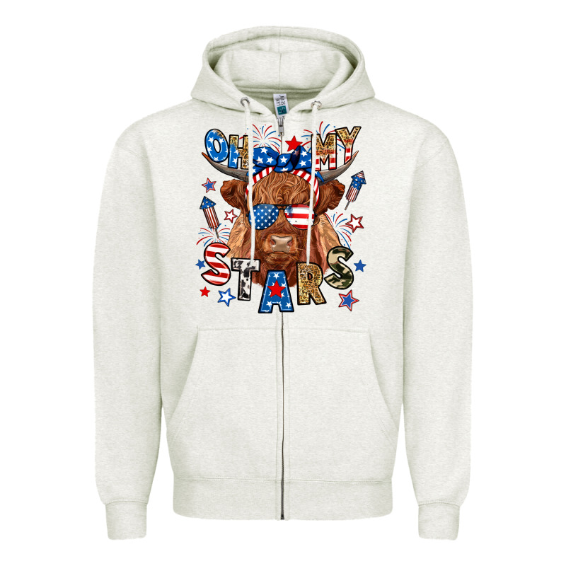 Oh My Stars Highland Cow Zipper Hoodie by RanaPortraitStore | Teevron