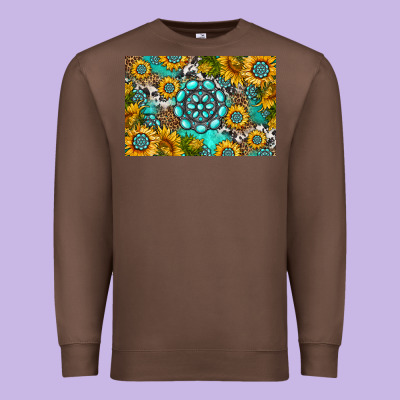 Western Turquoise And Sunflowers Skinny Metal Can Holder Premium Sweatshirt Designed By Hra Design Shop