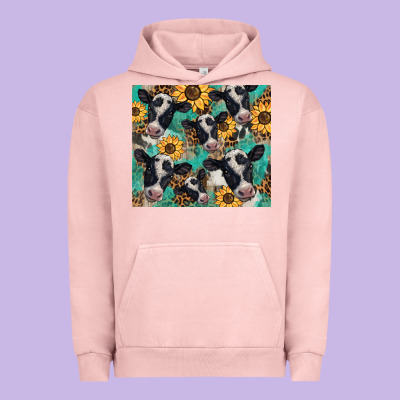 Western Leopard Sunflower Black And White  Cow Urban Hoodie Designed By Barkaloodesign