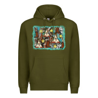 Army Green tribe tent western background Premium Hoodie - AdoDesignShop