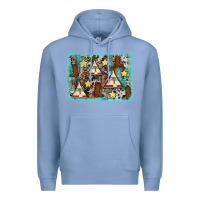 Colony Blue tribe tent western background Premium Hoodie - AdoDesignShop